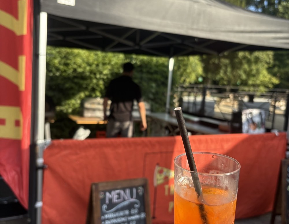 Summer event catering with Aperol Spritz and wood-fired pizza in Bristol